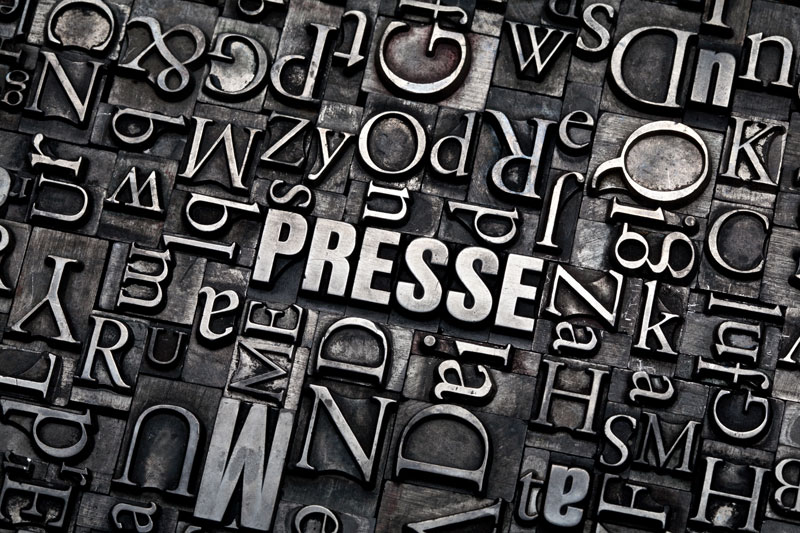 Das Wort Presse aus Historischen Satzkasten zusammengestellt
